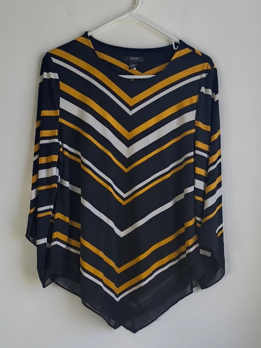 Alfani Black Chevron Tunic with Mustard and White Stripes